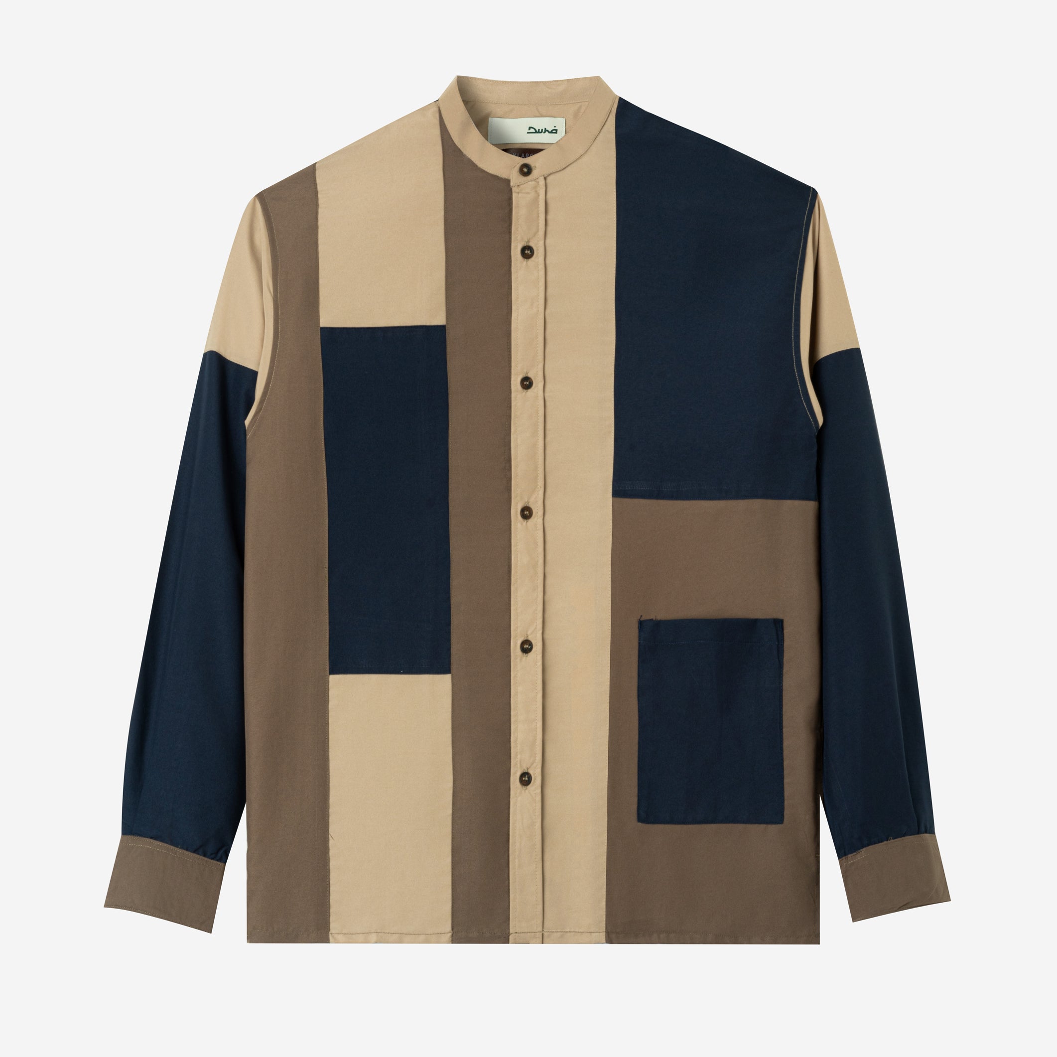 Ward Patchwork Shirt Long Sleeve - Navy Stone