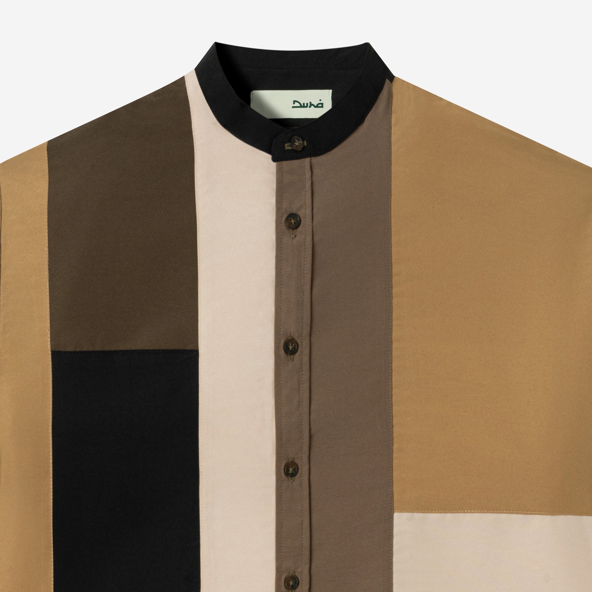 Ward Patchwork Shirt Short Sleeve - Black Khaki